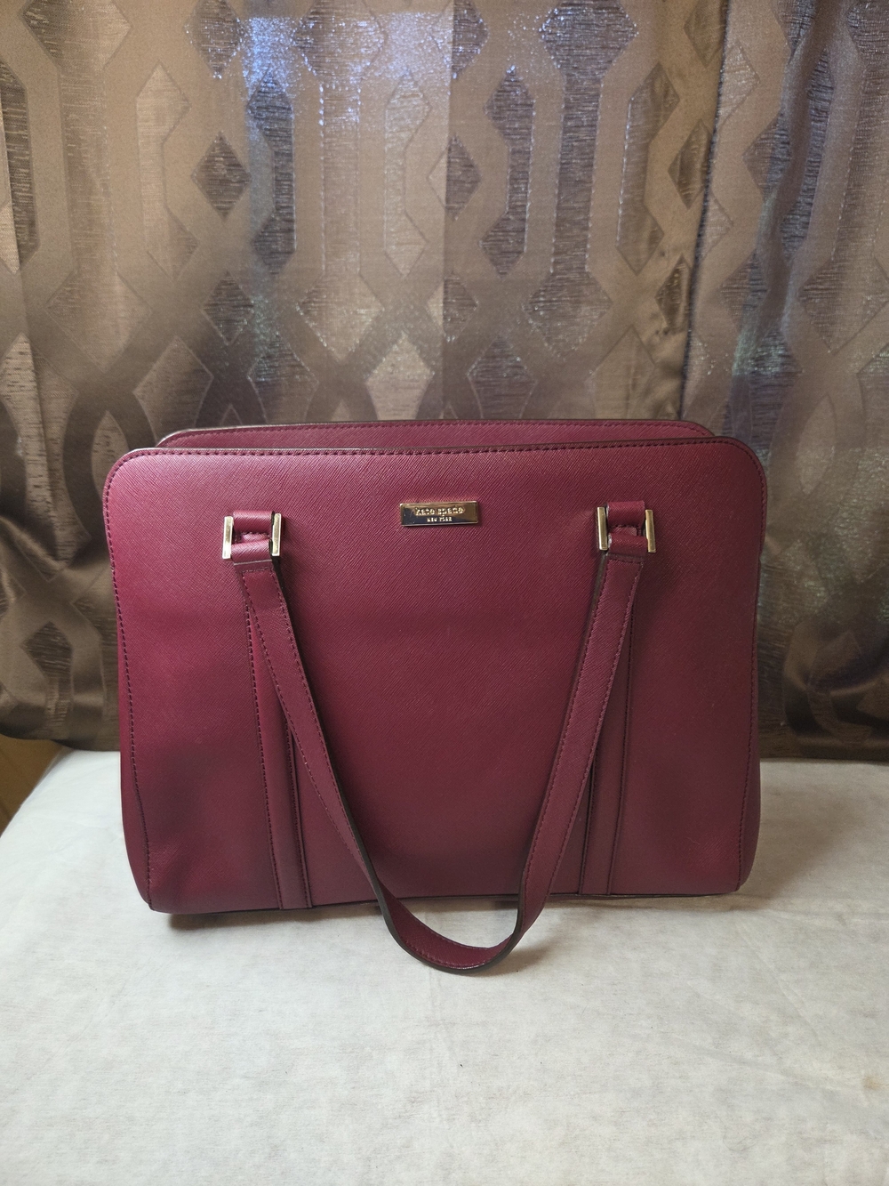 Kate Spade Deep Wine Leather Tote with Gold Accents